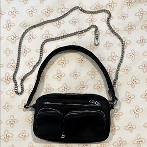 Trendy Black Crossbody with Silver Accents
